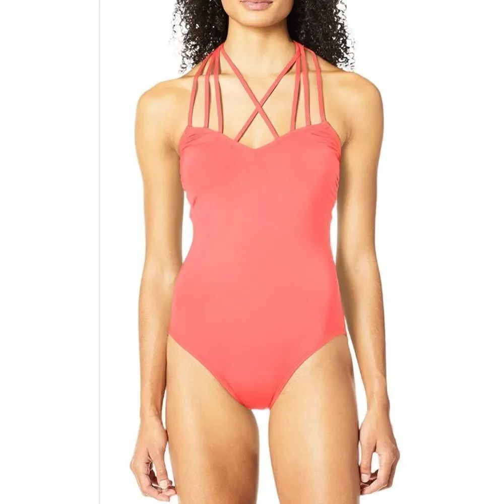 Kenneth Cole New York Women's Cross Strappy Front One Piece Swimsuit Size XL